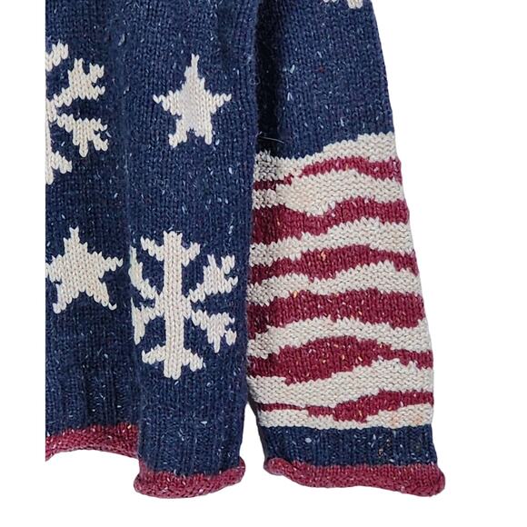 Vintage Americana Stars Snowflake Flag Sweater | Handknit Look | 1X - Picture 6 of 11